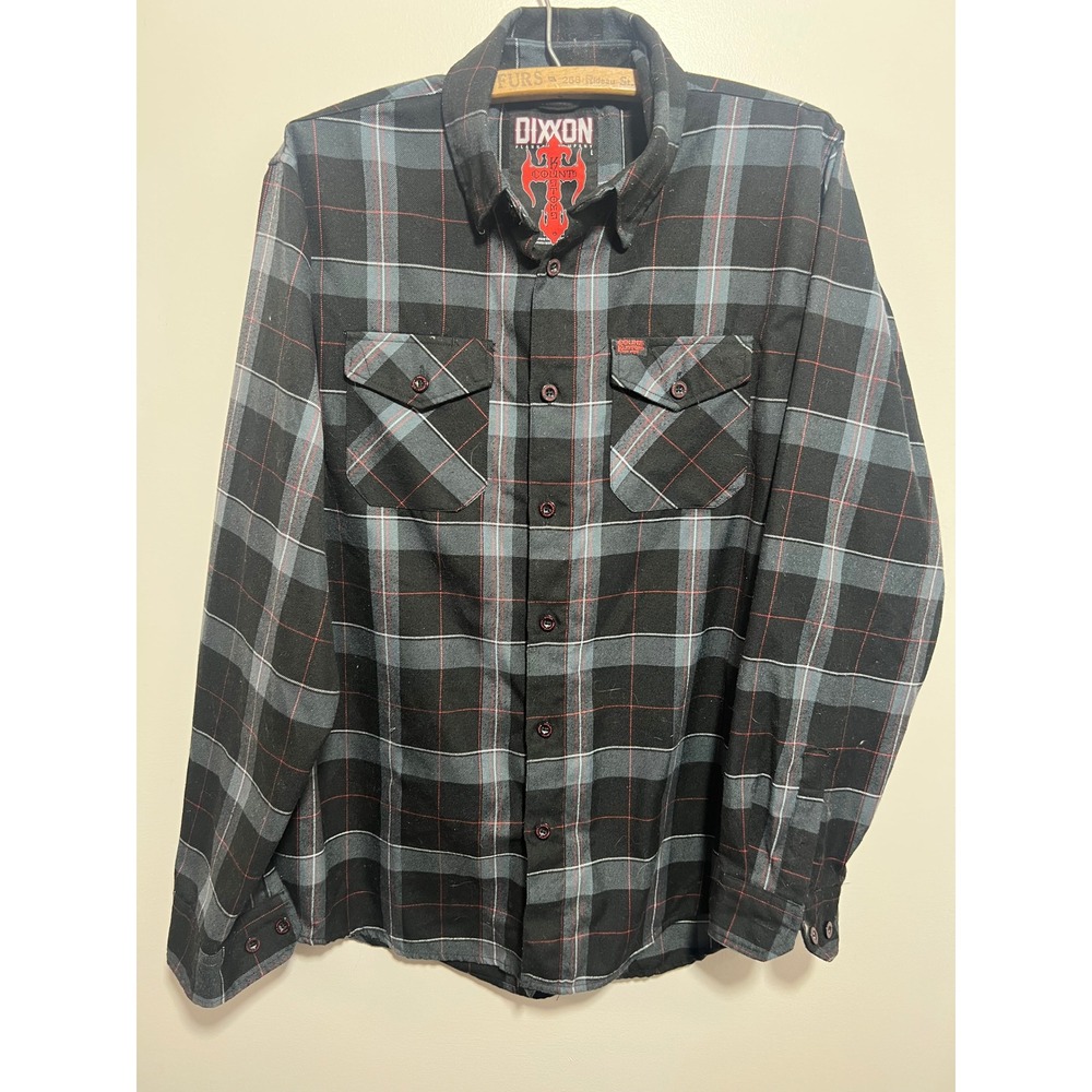 Dixxon Flannel Co Counts Kustoms Plaid Shirt Mens Large Black Grey Red Flannel